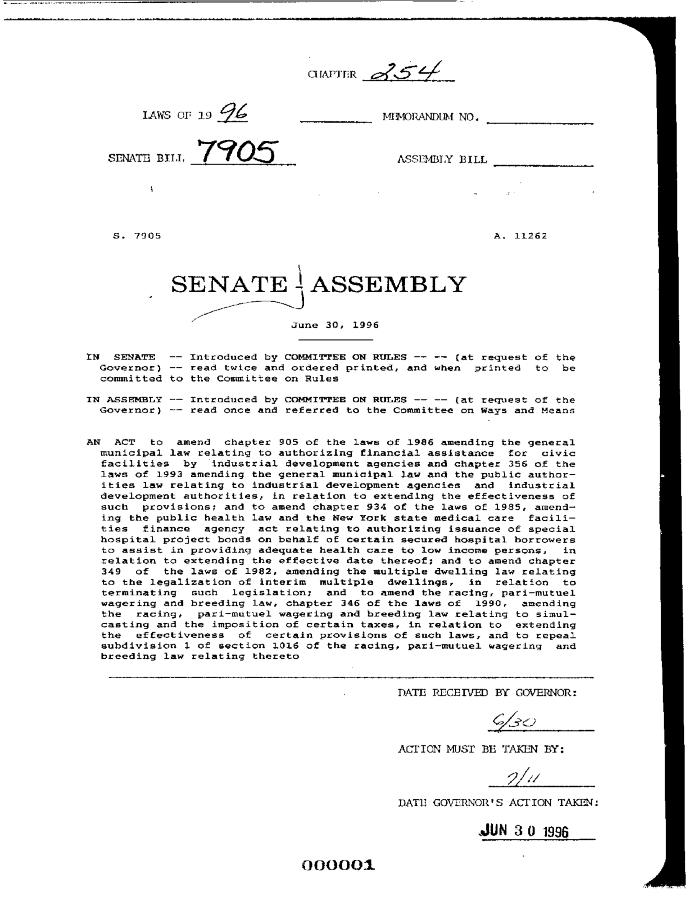 NYS Bill and Veto Jackets: 1996, Chapter 254