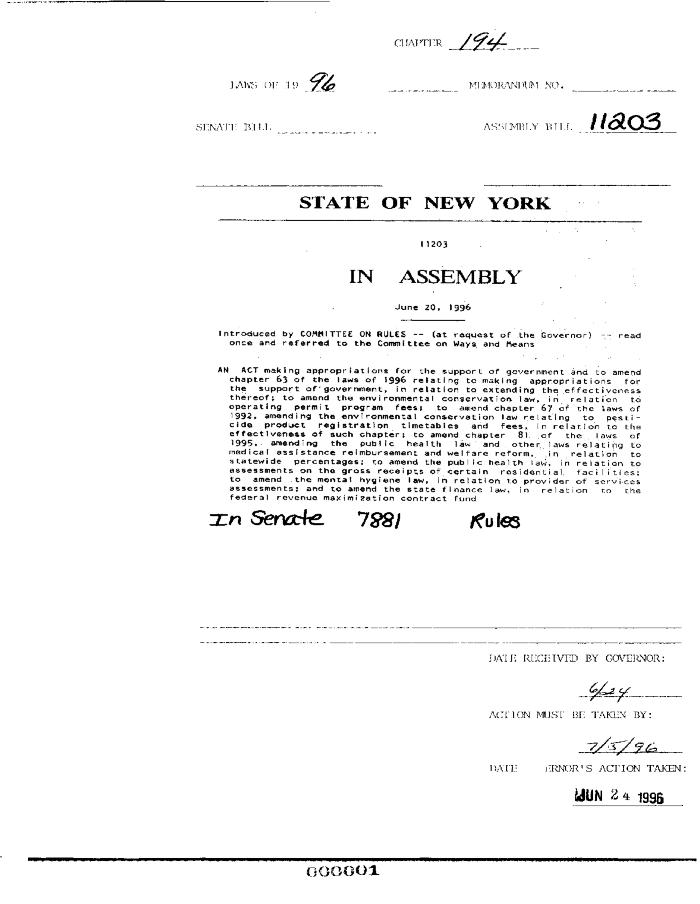 NYS Bill and Veto Jackets: 1996, Chapter 194