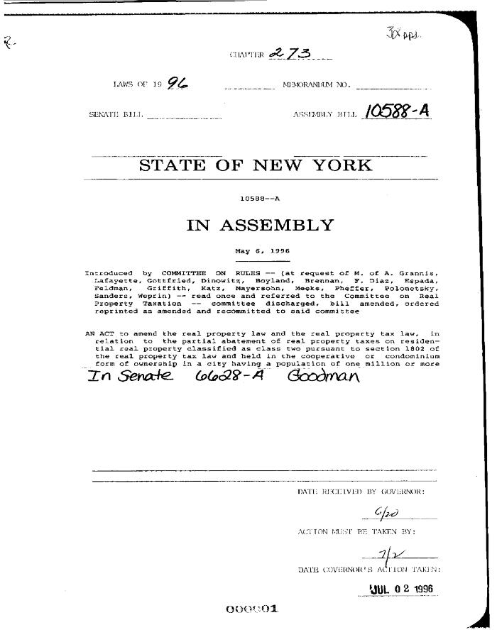 NYS Bill and Veto Jackets: 1996, Chapter 273