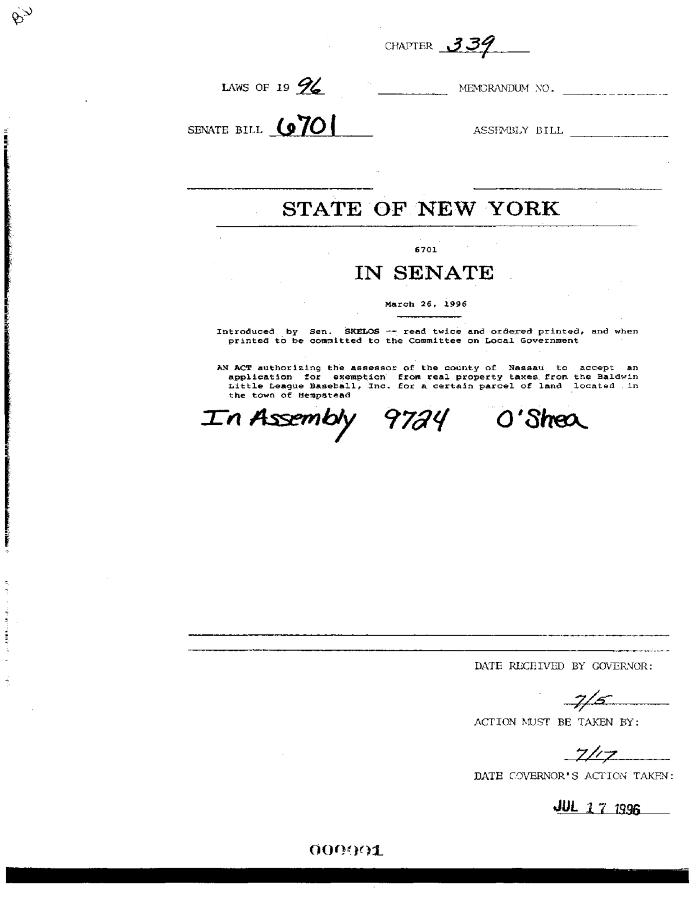 NYS Bill and Veto Jackets: 1996, Chapter 339