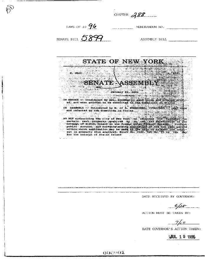 NYS Bill and Veto Jackets: 1996, Chapter 288