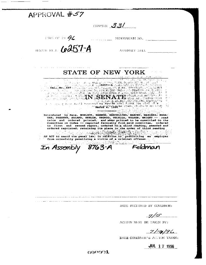 NYS Bill and Veto Jackets: 1996, Chapter 331