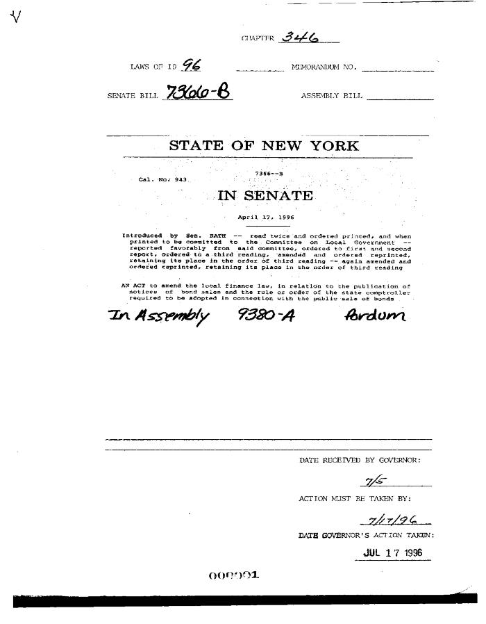 NYS Bill and Veto Jackets: 1996, Chapter 346