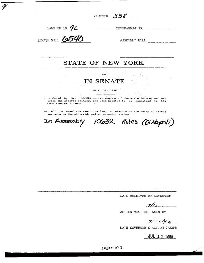 NYS Bill and Veto Jackets: 1996, Chapter 338