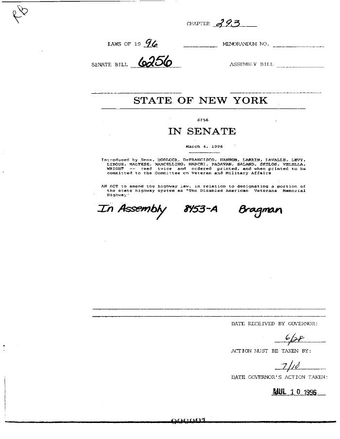 NYS Bill and Veto Jackets: 1996, Chapter 293