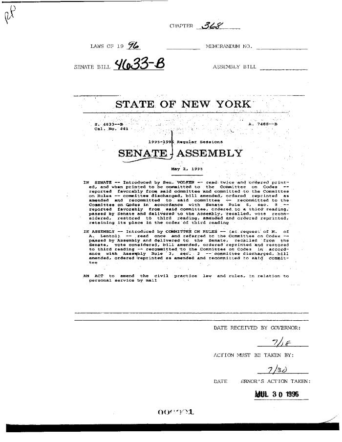 NYS Bill and Veto Jackets: 1996, Chapter 368