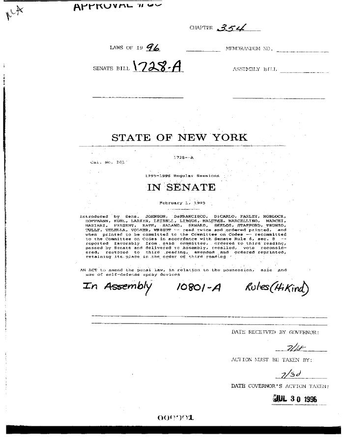 NYS Bill and Veto Jackets: 1996, Chapter 354