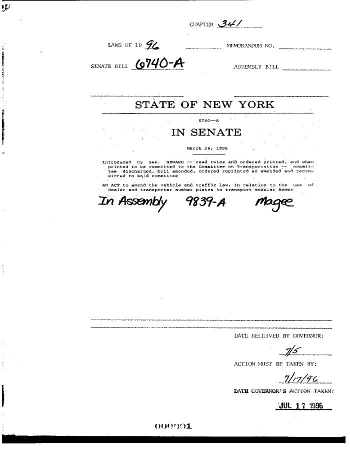 NYS Bill and Veto Jackets: 1996, Chapter 341