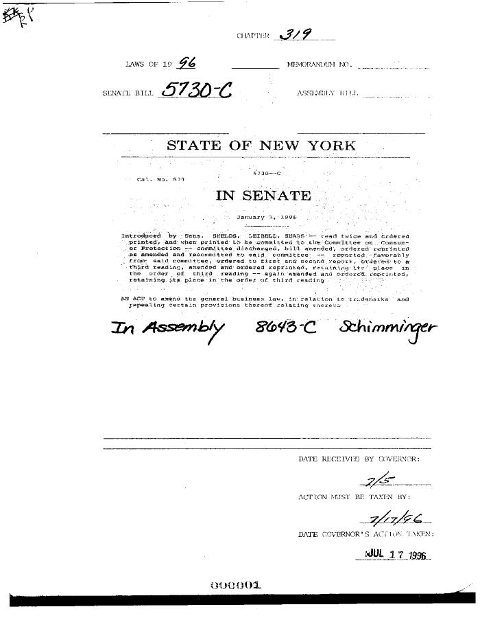 NYS Bill and Veto Jackets: 1996, Chapter 319
