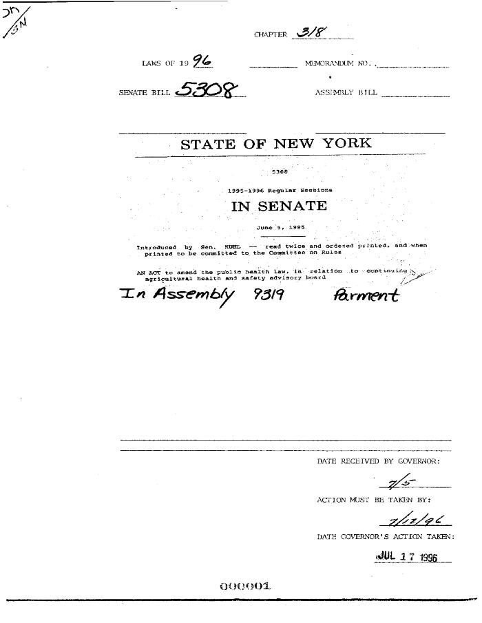 NYS Bill and Veto Jackets: 1996, Chapter 318