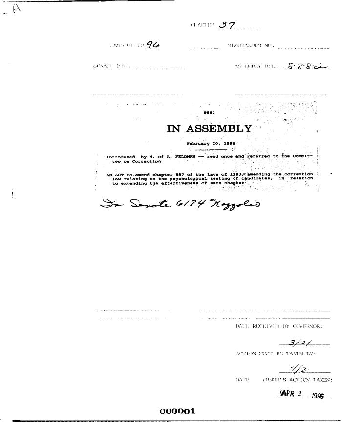 NYS Bill and Veto Jackets: 1996, Chapter 37