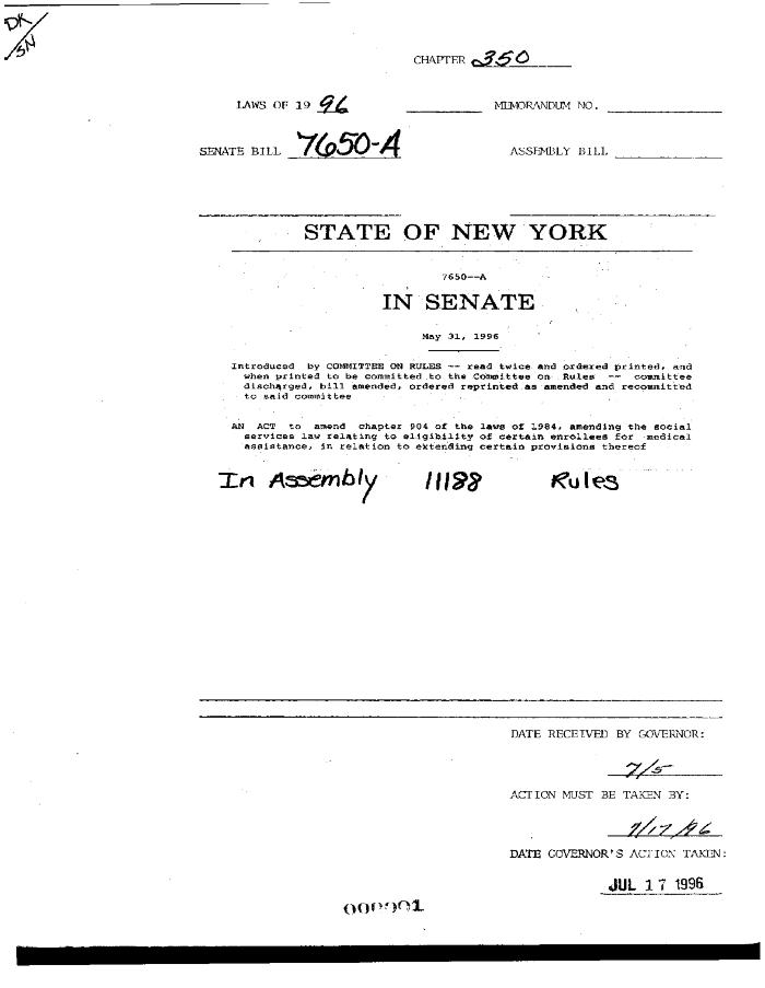 NYS Bill and Veto Jackets: 1996, Chapter 350