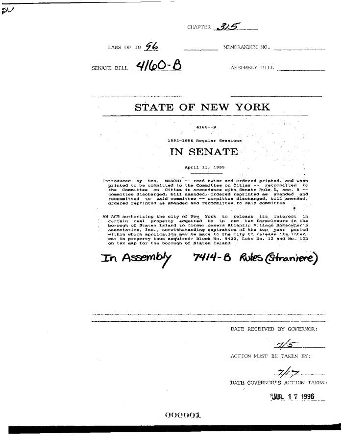 NYS Bill and Veto Jackets: 1996, Chapter 315