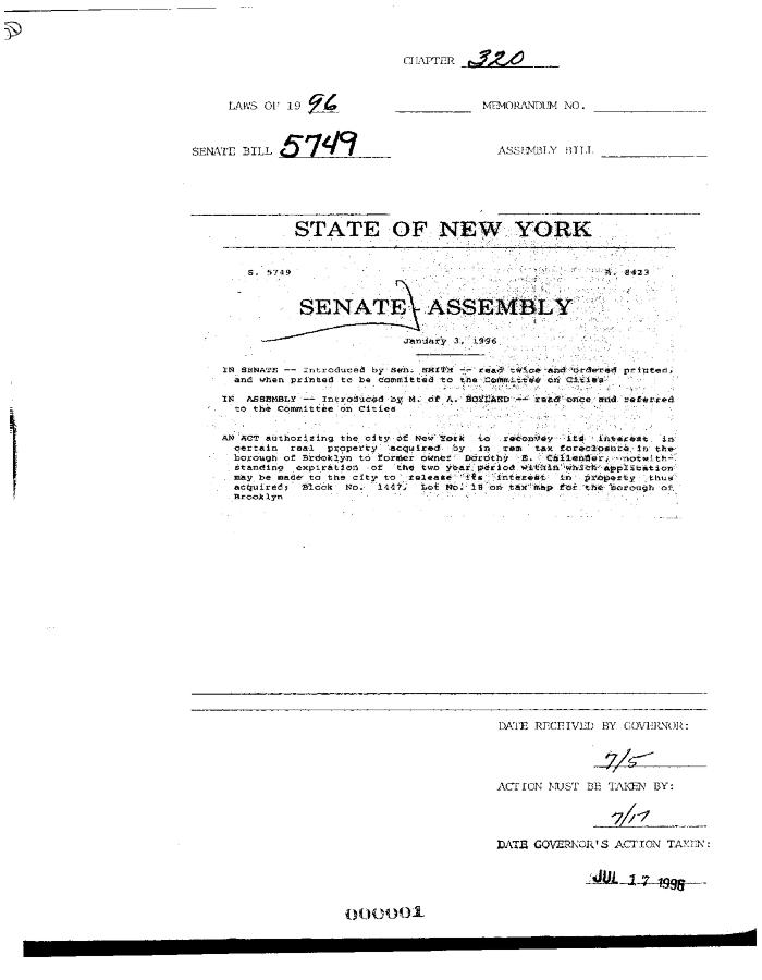 NYS Bill and Veto Jackets: 1996, Chapter 320