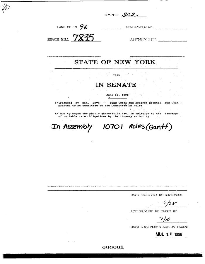 NYS Bill and Veto Jackets: 1996, Chapter 302