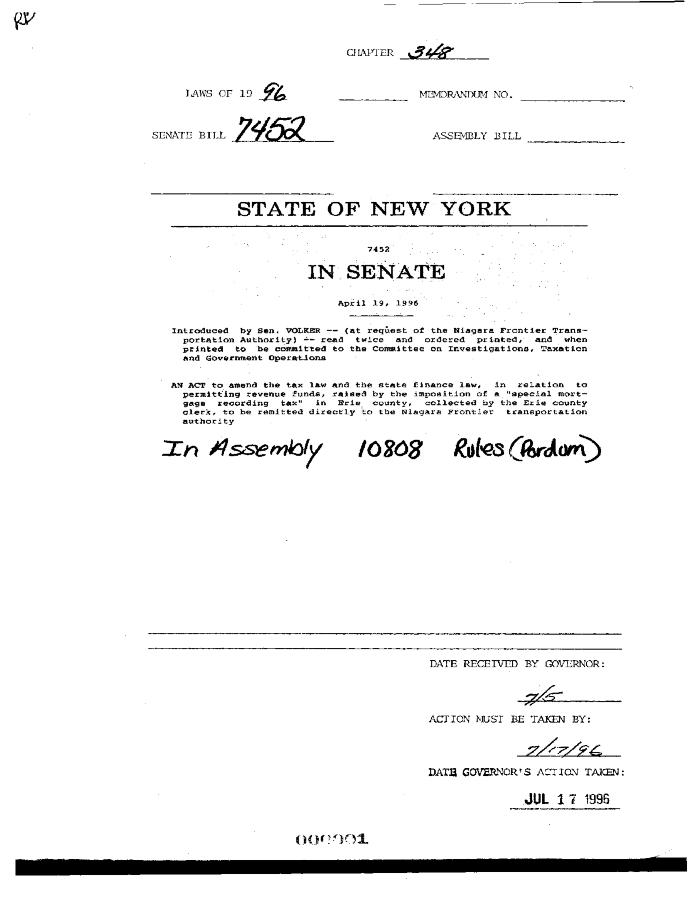 NYS Bill and Veto Jackets: 1996, Chapter 348