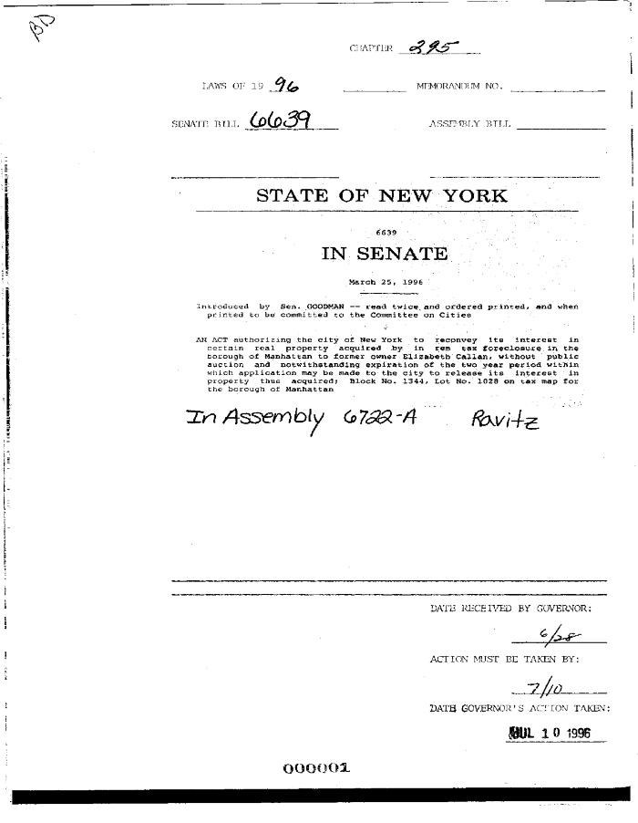 NYS Bill and Veto Jackets: 1996, Chapter 295