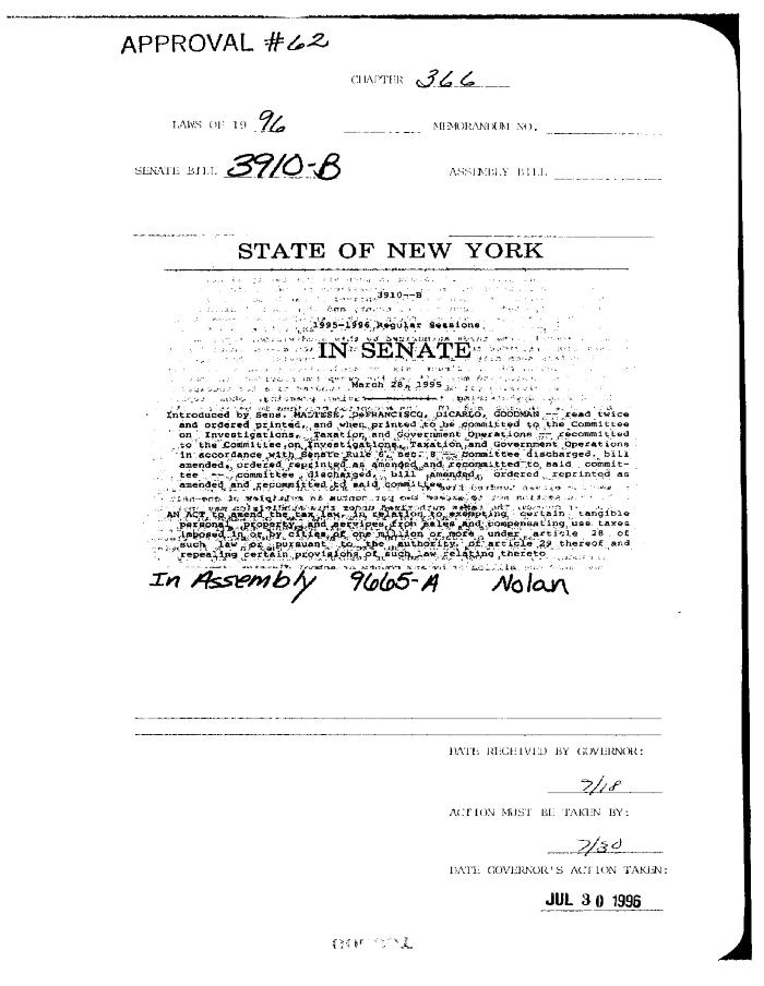 NYS Bill and Veto Jackets: 1996, Chapter 366