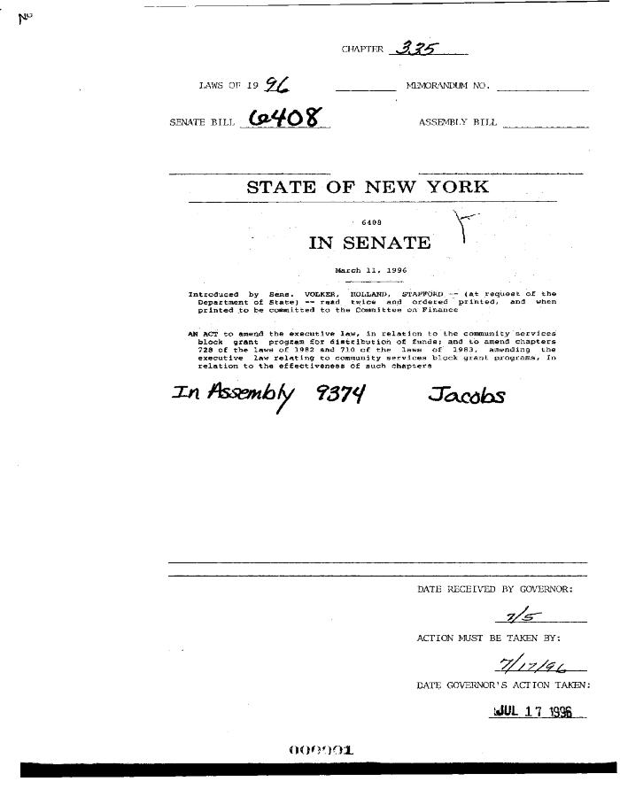 NYS Bill and Veto Jackets: 1996, Chapter 335