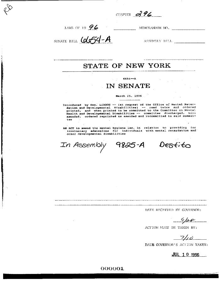 NYS Bill and Veto Jackets: 1996, Chapter 296