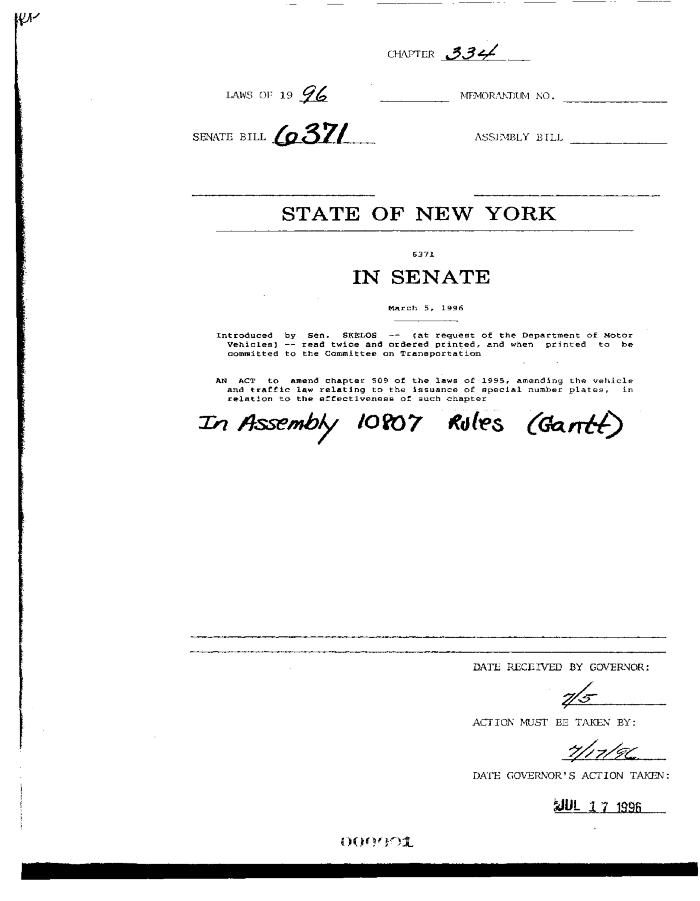 NYS Bill and Veto Jackets: 1996, Chapter 334