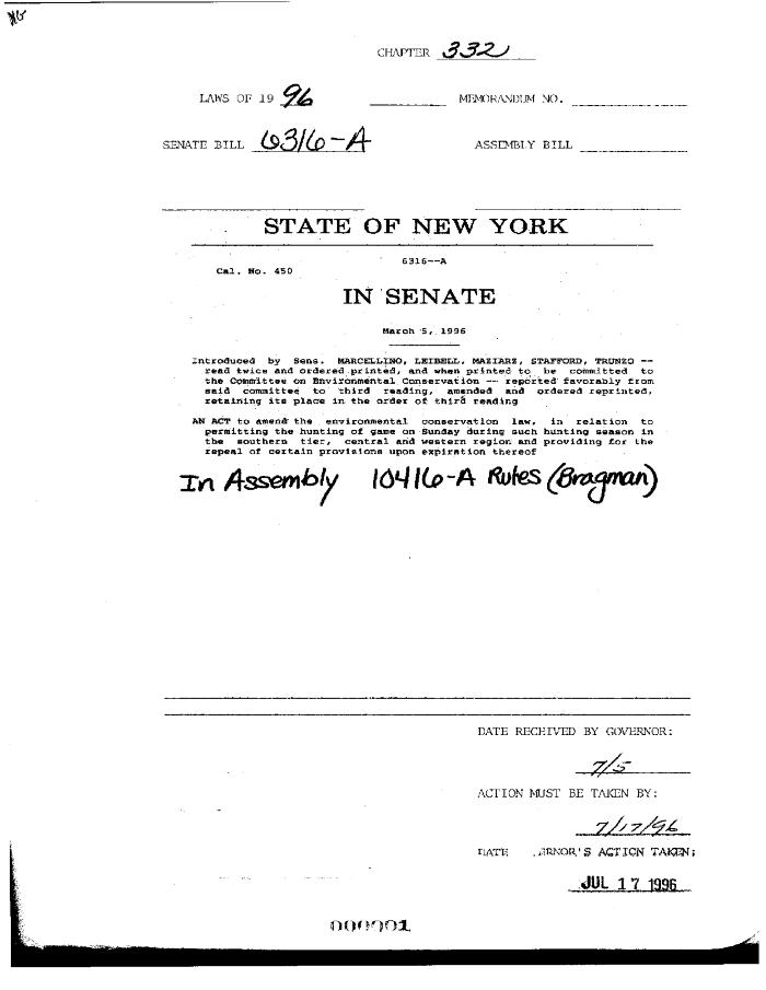 NYS Bill and Veto Jackets: 1996, Chapter 332