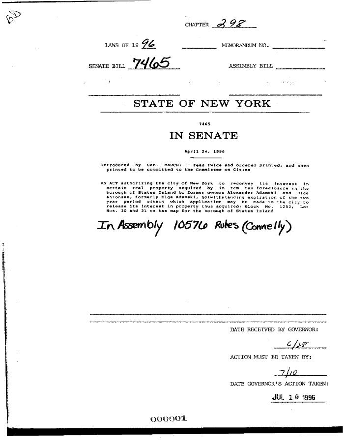 NYS Bill and Veto Jackets: 1996, Chapter 298