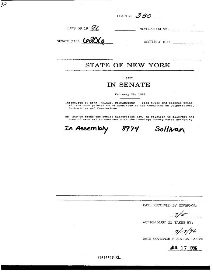 NYS Bill and Veto Jackets: 1996, Chapter 330