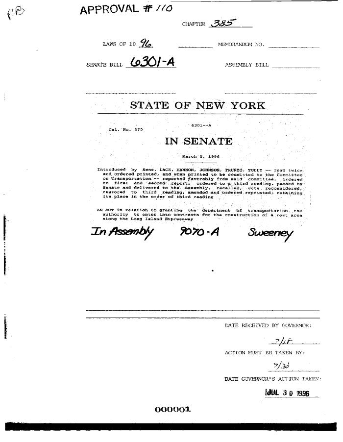 NYS Bill and Veto Jackets: 1996, Chapter 385