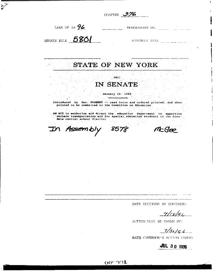 NYS Bill and Veto Jackets: 1996, Chapter 376
