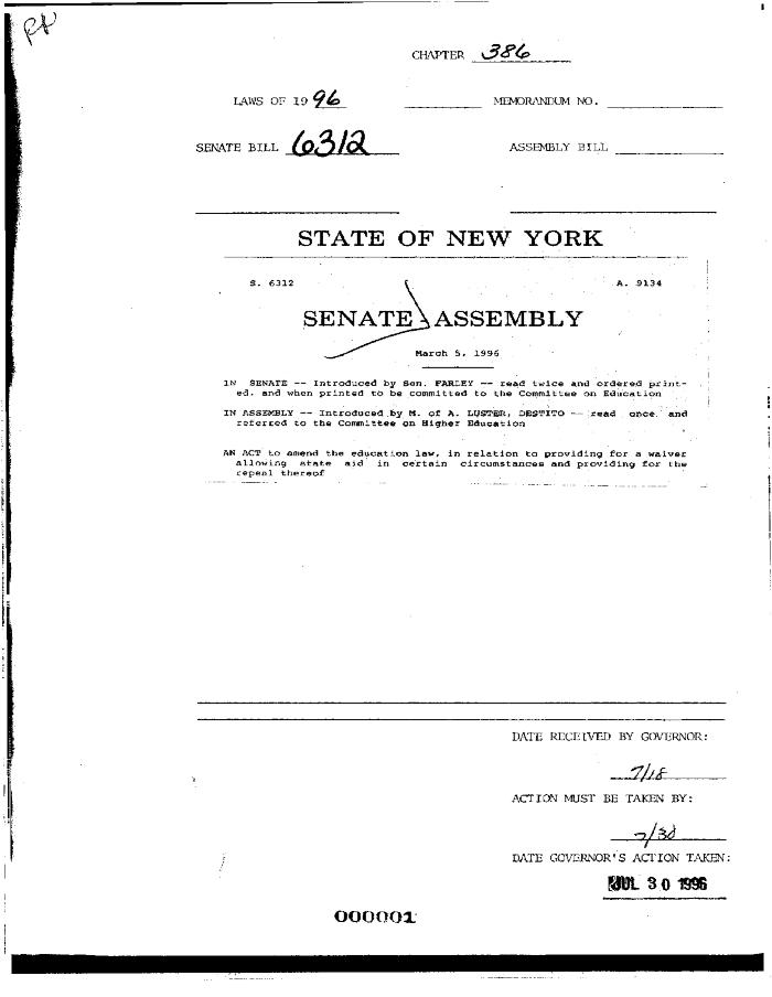 NYS Bill and Veto Jackets: 1996, Chapter 386