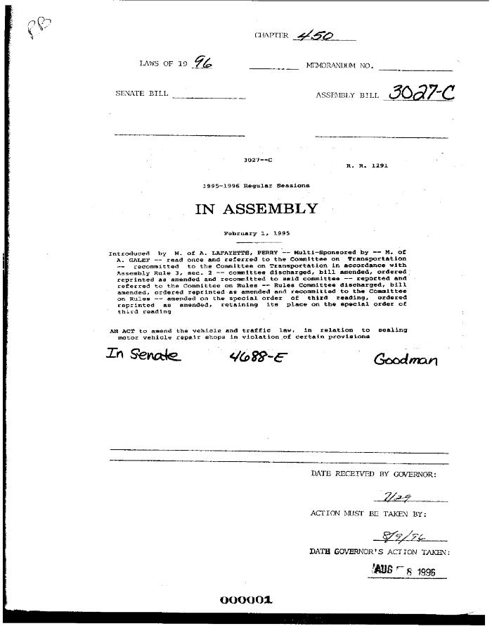 NYS Bill and Veto Jackets: 1996, Chapter 450