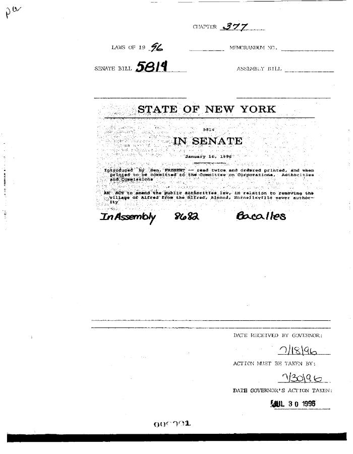 NYS Bill and Veto Jackets: 1996, Chapter 377