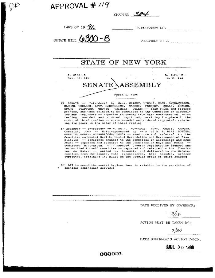 NYS Bill and Veto Jackets: 1996, Chapter 384