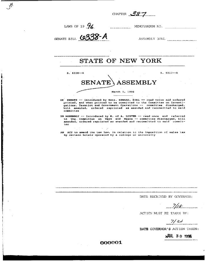NYS Bill and Veto Jackets: 1996, Chapter 387
