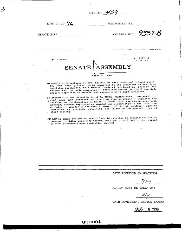 NYS Bill and Veto Jackets: 1996, Chapter 459