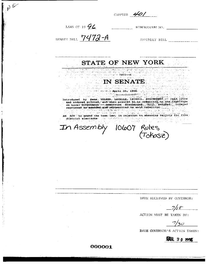 NYS Bill and Veto Jackets: 1996, Chapter 401