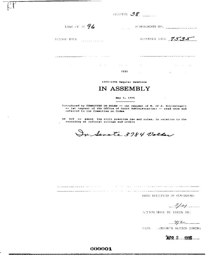 NYS Bill and Veto Jackets: 1996, Chapter 38