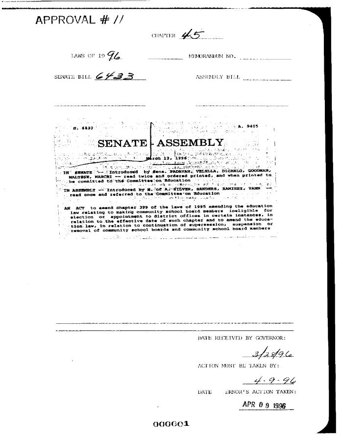NYS Bill and Veto Jackets: 1996, Chapter 45