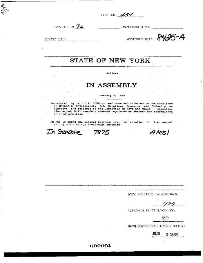 NYS Bill and Veto Jackets: 1996, Chapter 454