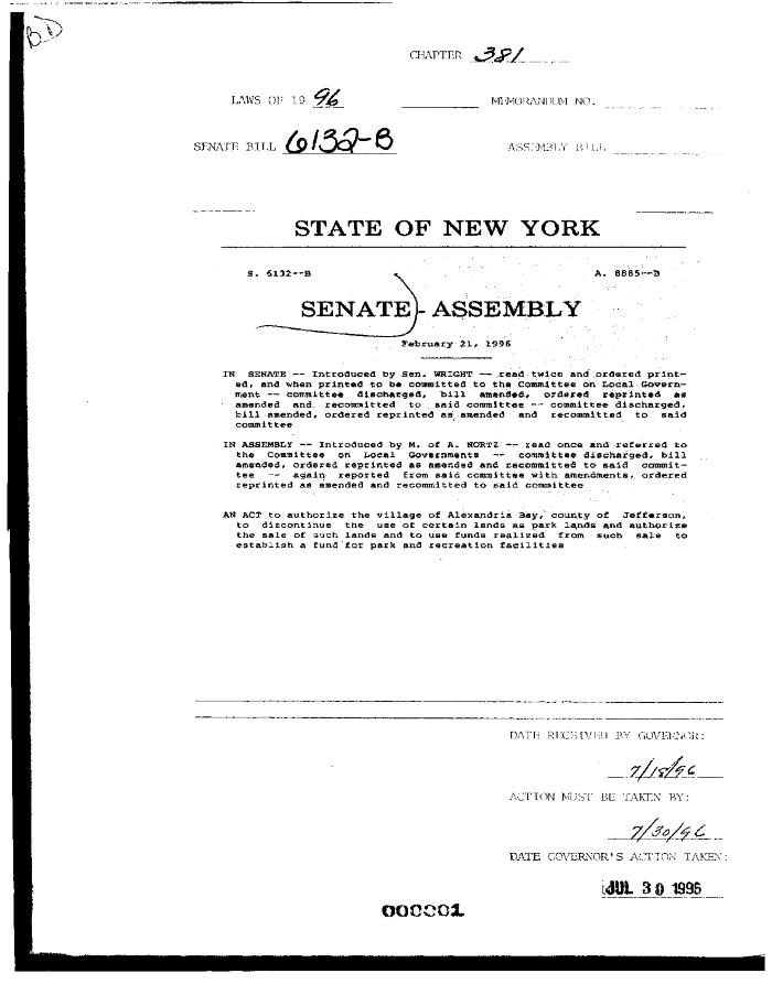 NYS Bill and Veto Jackets: 1996, Chapter 381