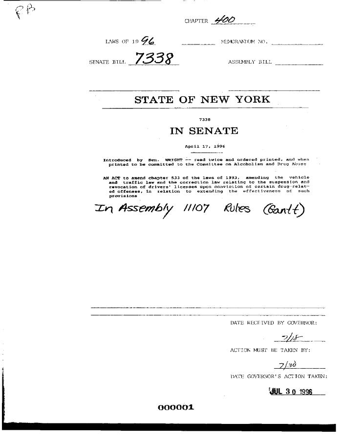 NYS Bill and Veto Jackets: 1996, Chapter 400