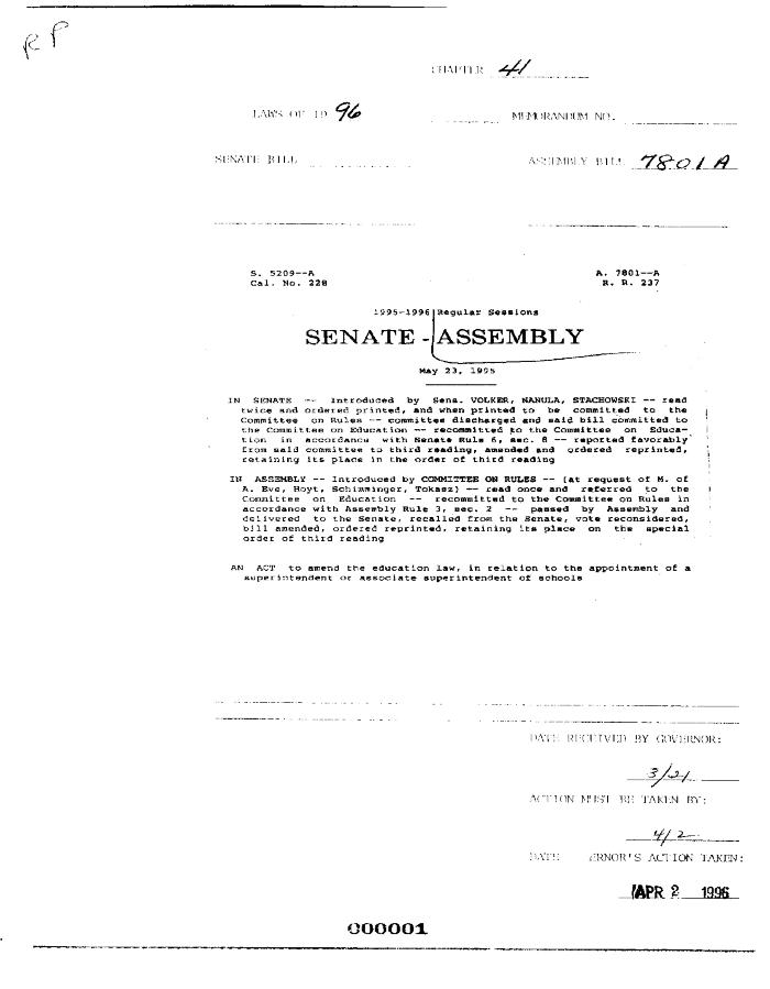NYS Bill and Veto Jackets: 1996, Chapter 41