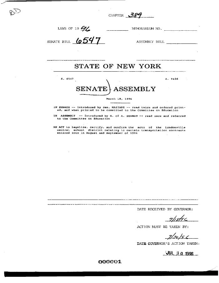 NYS Bill and Veto Jackets: 1996, Chapter 389