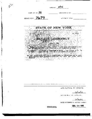 NYS Bill and Veto Jackets: 1996, Chapter 406