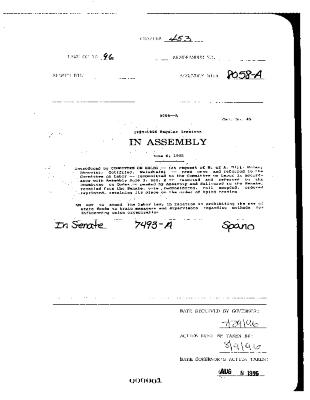 NYS Bill and Veto Jackets: 1996, Chapter 453