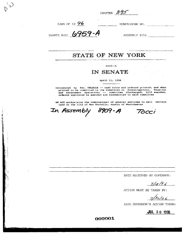 NYS Bill and Veto Jackets: 1996, Chapter 395