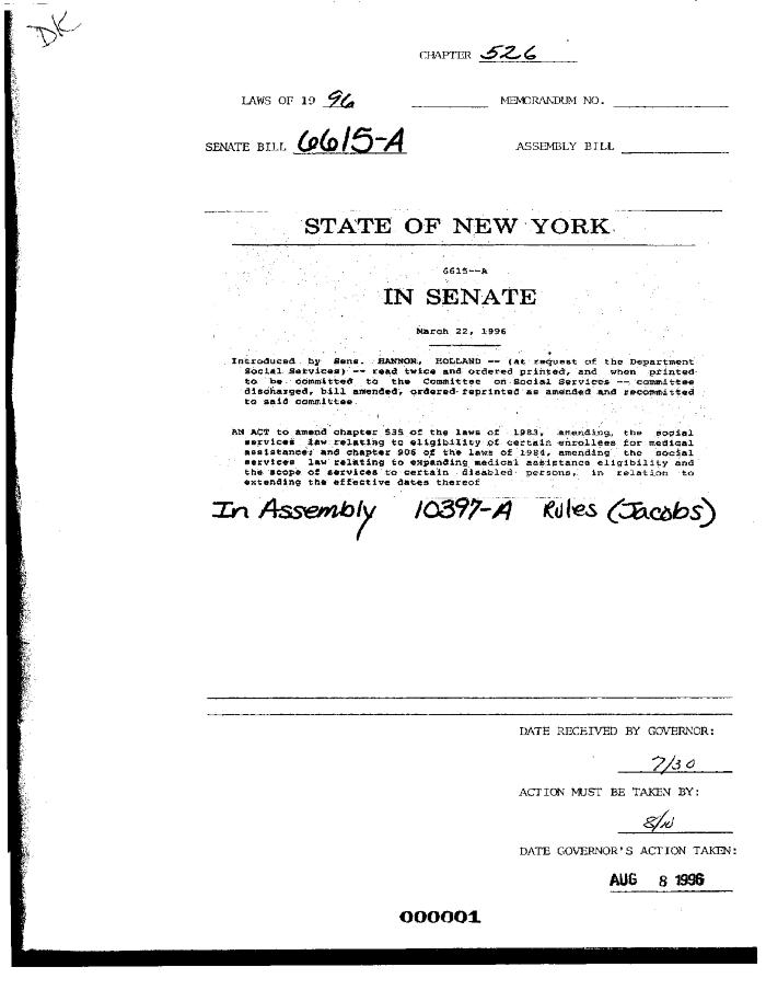 NYS Bill and Veto Jackets: 1996, Chapter 526