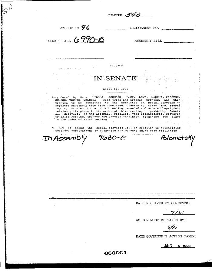 NYS Bill and Veto Jackets: 1996, Chapter 543