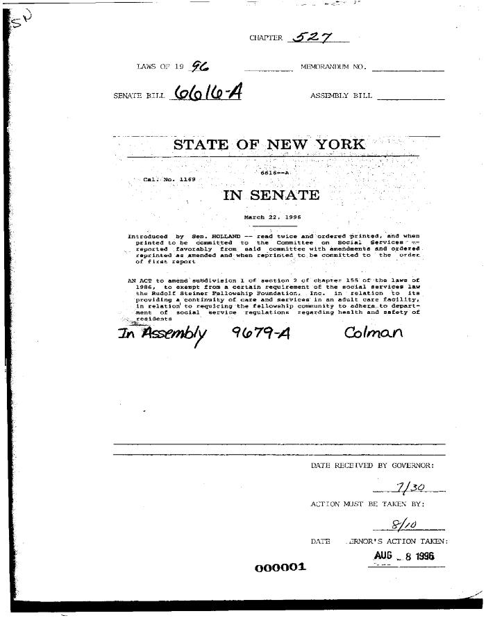 NYS Bill and Veto Jackets: 1996, Chapter 527